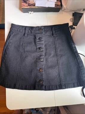 Black Button-Front Mini Skirt - Women
